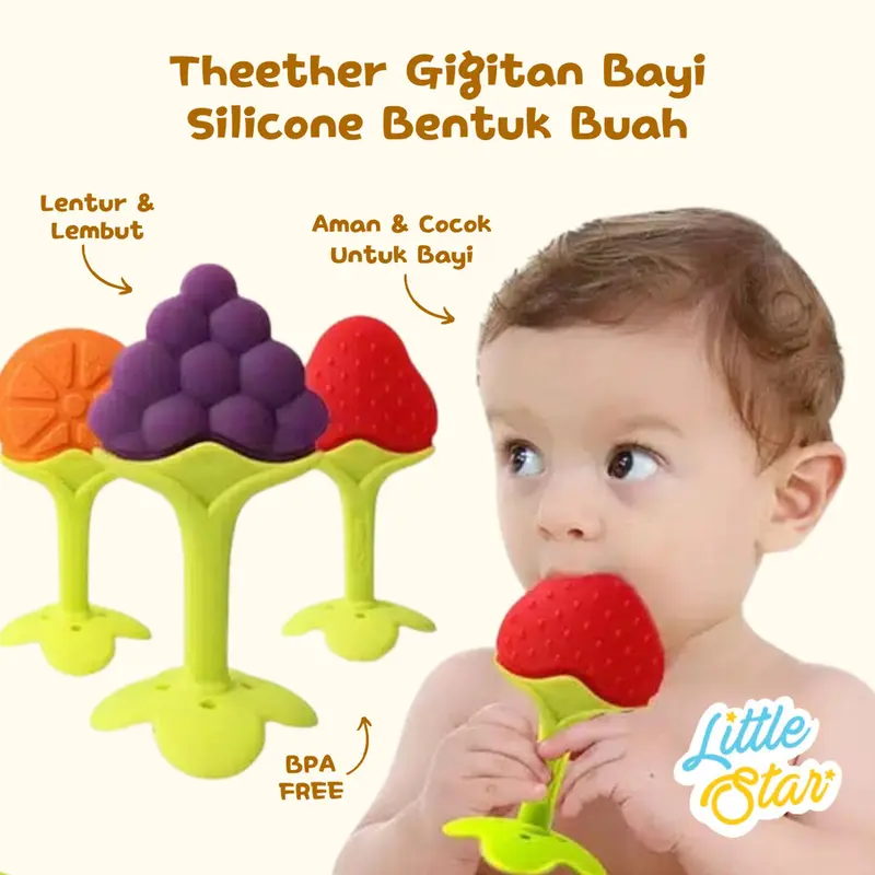 Paket Mainan Gigitan Bayi Newborn Baby Theether Dengan Case Box Transparan Empeng Buah Gelang Gengam Rattle Silikon Kerincingan BPA Free Teether 5