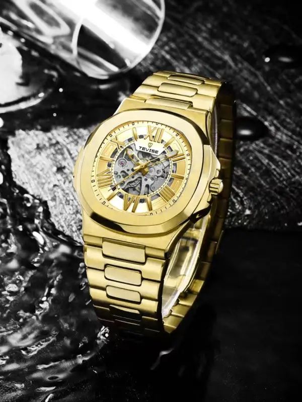 Men's Business Fashion Hollow Out Designed Luminous Mechanical Watch, Fashion Waterproof Watch for Party, Daily Clothing Decor, Trendy All-match & Exquisite Watch for Birthday Gift with Box 3