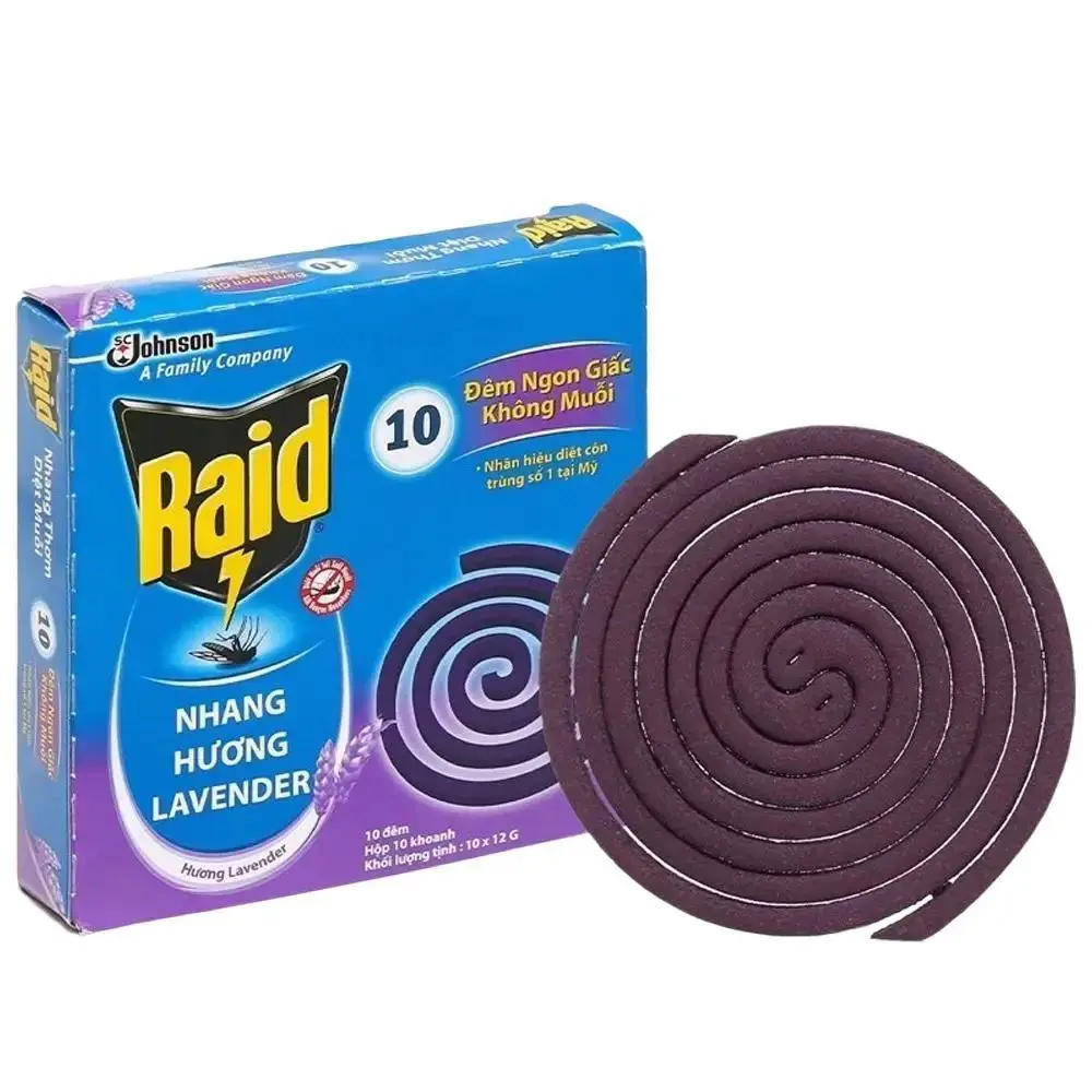 Nhang Diệt Muỗi Raid - Hương Thơm Đuổi Muỗi Hộp 10 Khoanh | Nhang Muỗi Ít Khói Jumbo hộp đốt nhang muỗi