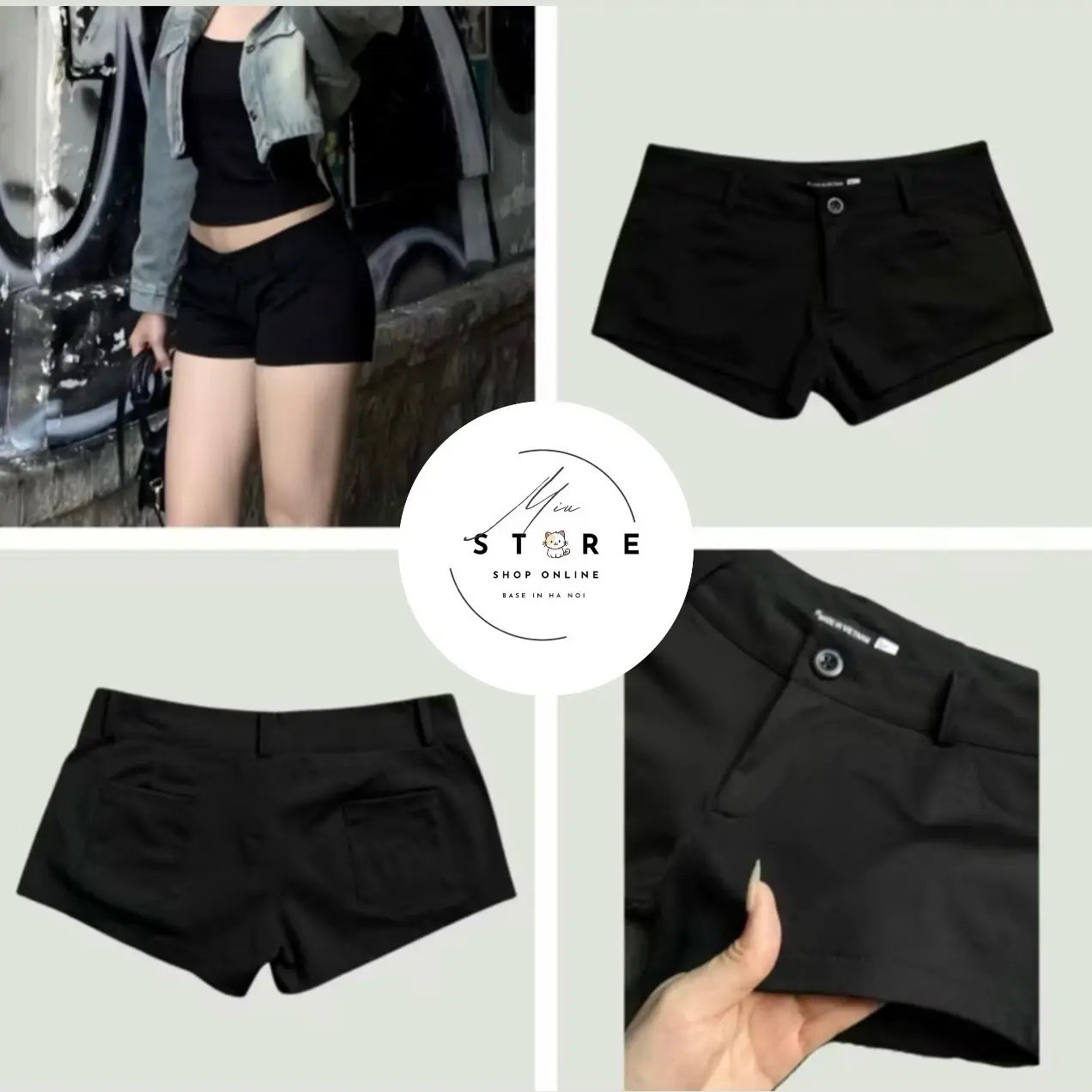 Quần short nữ cạp trễ 4 túi , quần đùi nữ xinh, bảng size ảnh 2 - Chất umi co giãn - Miu.storee