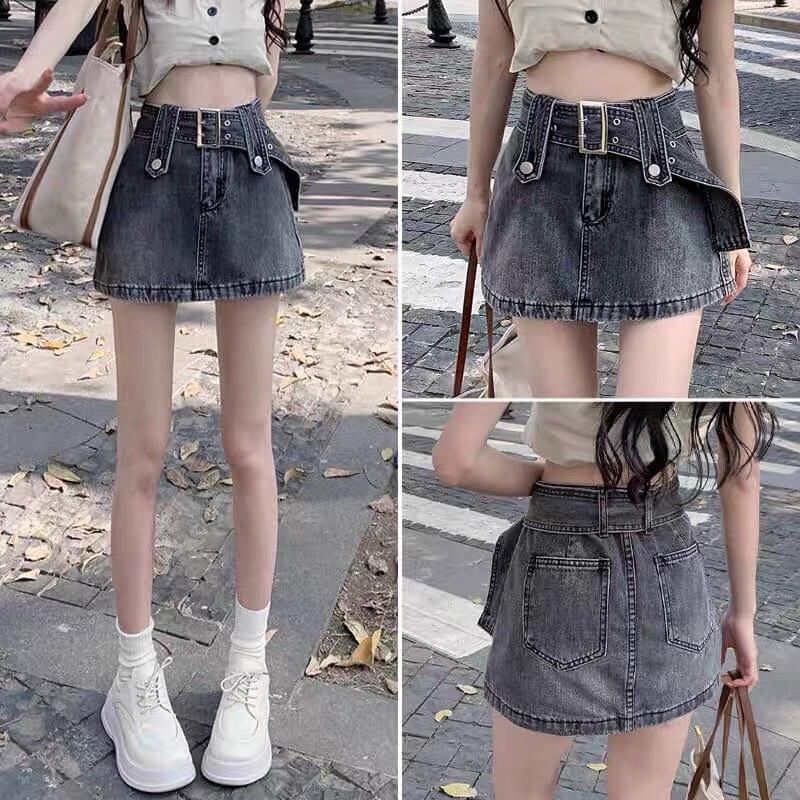 ￼Chân váy jean ngắn có đai eo cao phong cách thời trang cho nữ ( cv đai ) 0