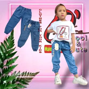 Celana panjang//Joger jeans anak perempuan//kekinian//populer//trendy Santai renda
