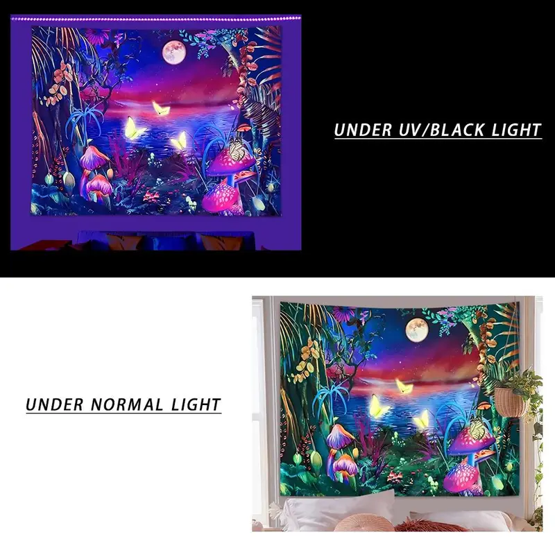 Letter Landscape Pattern Fluorescent Tapestry with Installing Accessories, 1 Count Wall Hanging Black Light Tapestry for Home Living Room Bedroom Decoration, Interior Design 8