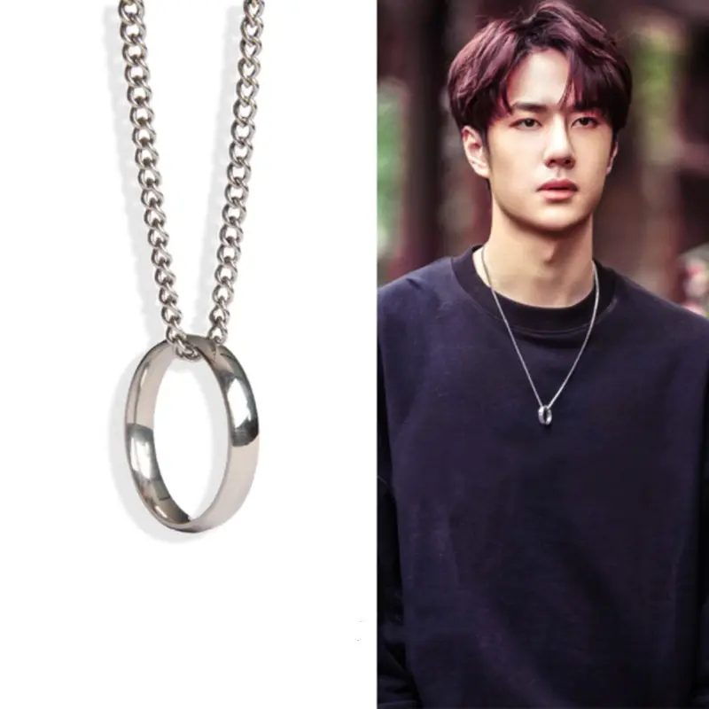Wang Yibo star with the necklace ins cold trend couples simple with the original style ring ring pendant