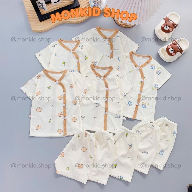 Tăm Loại 1 - Combo 3 5 Bộ Quần Áo CỘC TAY Chất Tăm Lạnh Hàn Quốc Bảng Màu Kem Cho Bé Trai Bé Gái Sơ Sinh Từ 3-9kg