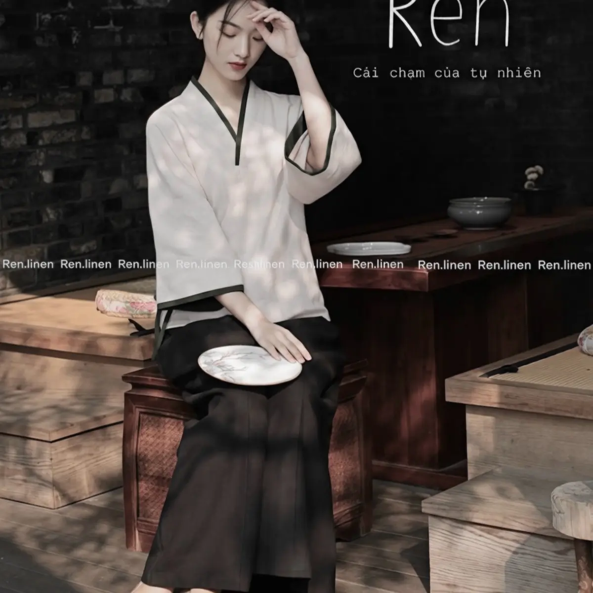 ￼Linen Áo Lam An Viên (Đồ Lam Di Chùa) Pháp Phục Phật Tử Renlinen