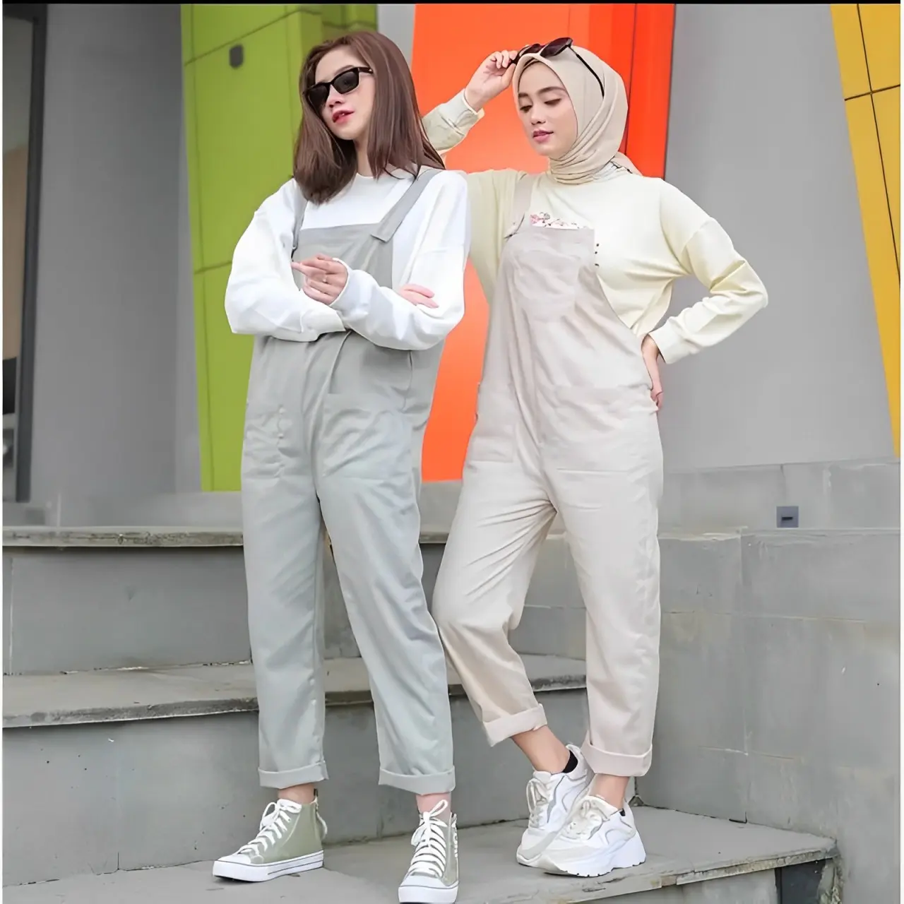 Flow Overall Jumpsuit Wanita Baju Kodok Korean Style Kekinian Terbaru Katun Panjang Casual Hitam