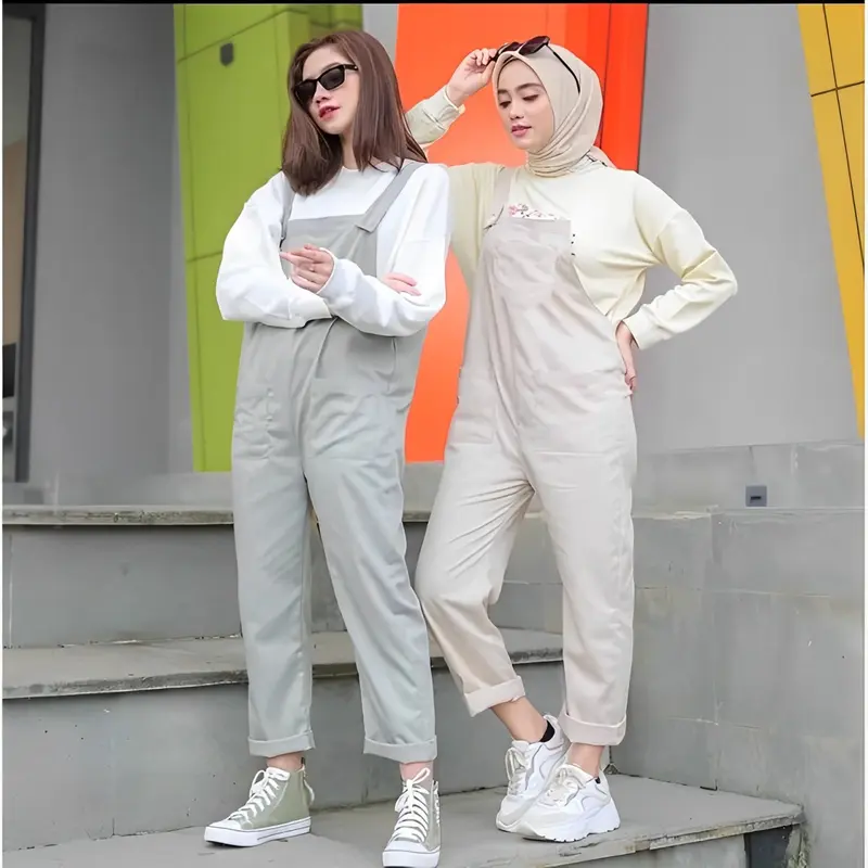 Flow Overall Jumpsuit Wanita Baju Kodok Korean Style Kekinian Terbaru Katun Panjang Casual Hitam 0