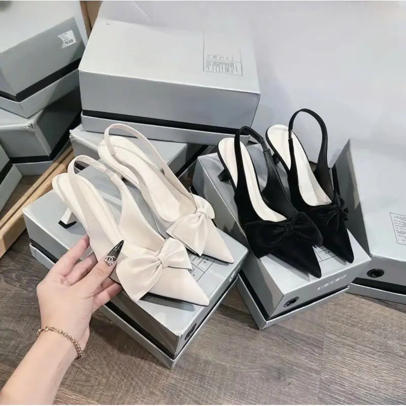 Sục cao gót snadanl nữ cao 7cm Guem Store thắt nơ xinh xắn dễ thương MA103