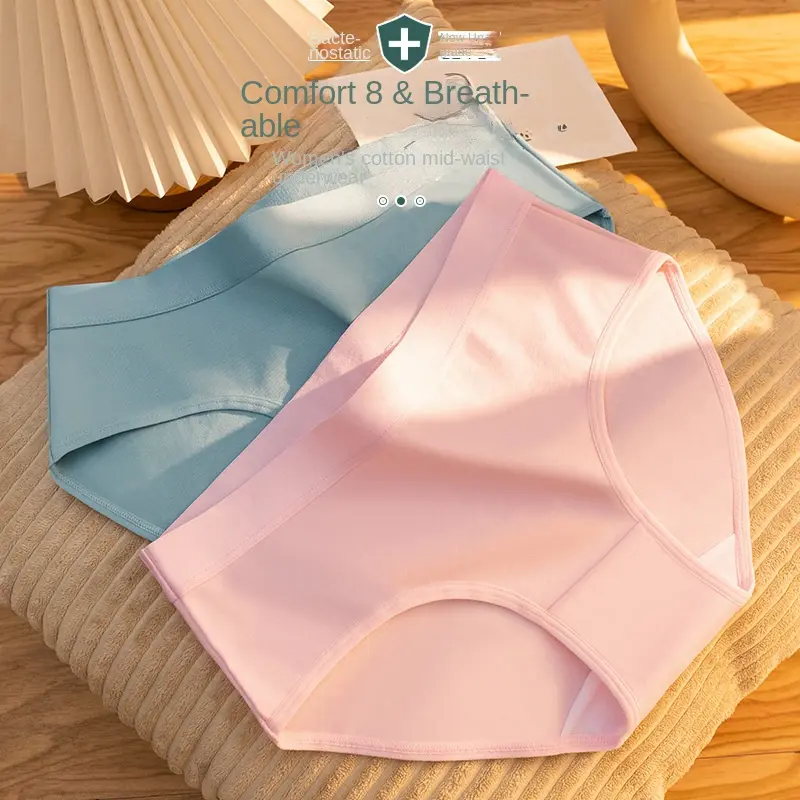 Women'S Simple Mid-Rise Cotton Underwear. Wide Waistband. Breathable. All Cotton. Antibacterial Crotch. Large Size. Solid Color. Triangle.