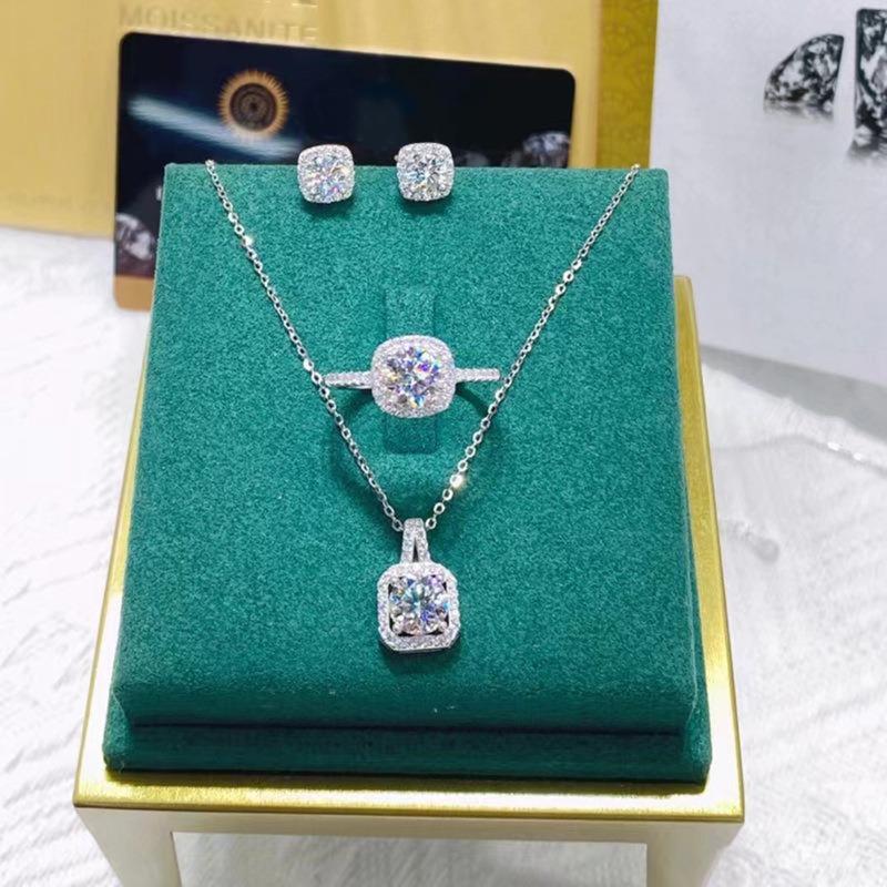 Bộ Trang Sức Bông Tai Và Vòng Cổ, Hình Vuông Sang Trọng, Hình Giọt Nước Dài, Zircon AAAA, Mạ Bạc, Dành Cho Nữ, Bộ Ba Mảnh, Thích Hợp Làm Quà Sinh Nhật
