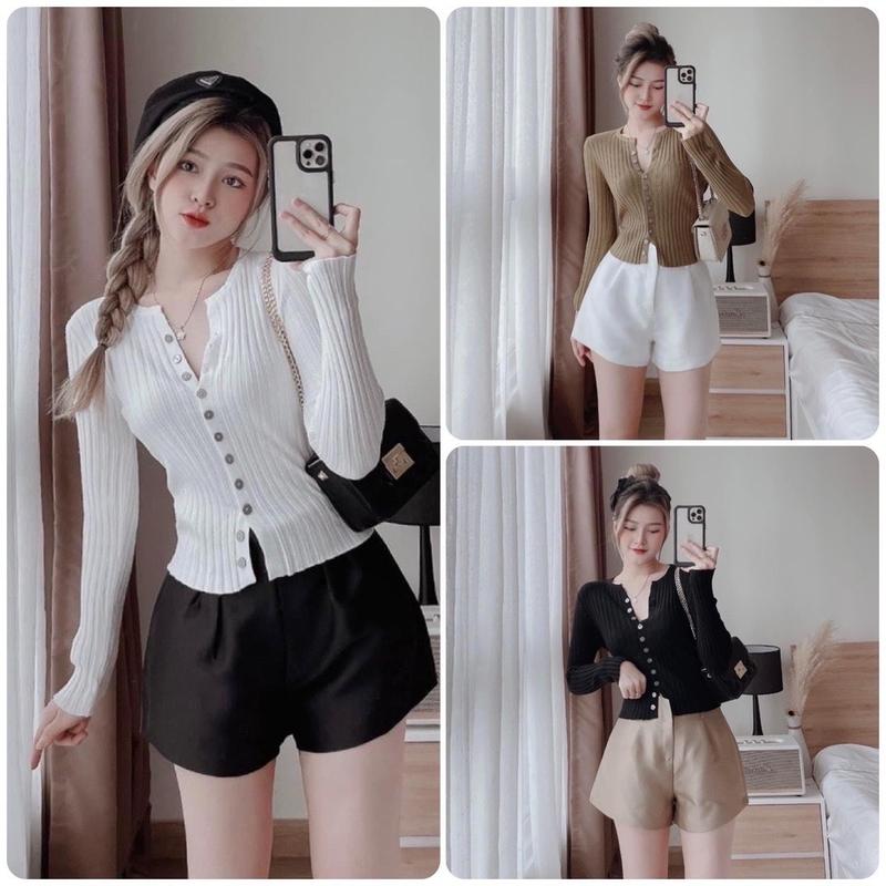 Áo len gân đũa tay dài nữ cài cúc dáng ôm co giãn dày dặn mềm mịn, Cardigan len dệt kim kiểu maxi sang chảnh trẻ trung