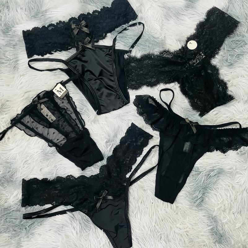 A21 - Set 5 Quần Lót Ren Đen Nhiều Kiểu Nữ Women Lọt