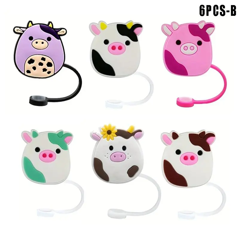 Cute Cartoon Animal Design Straw Lid, 4pcs/6pcs Reusable Silicone Straw Tip Cover for 7-8mm Straw, Drinkware Accessories 3
