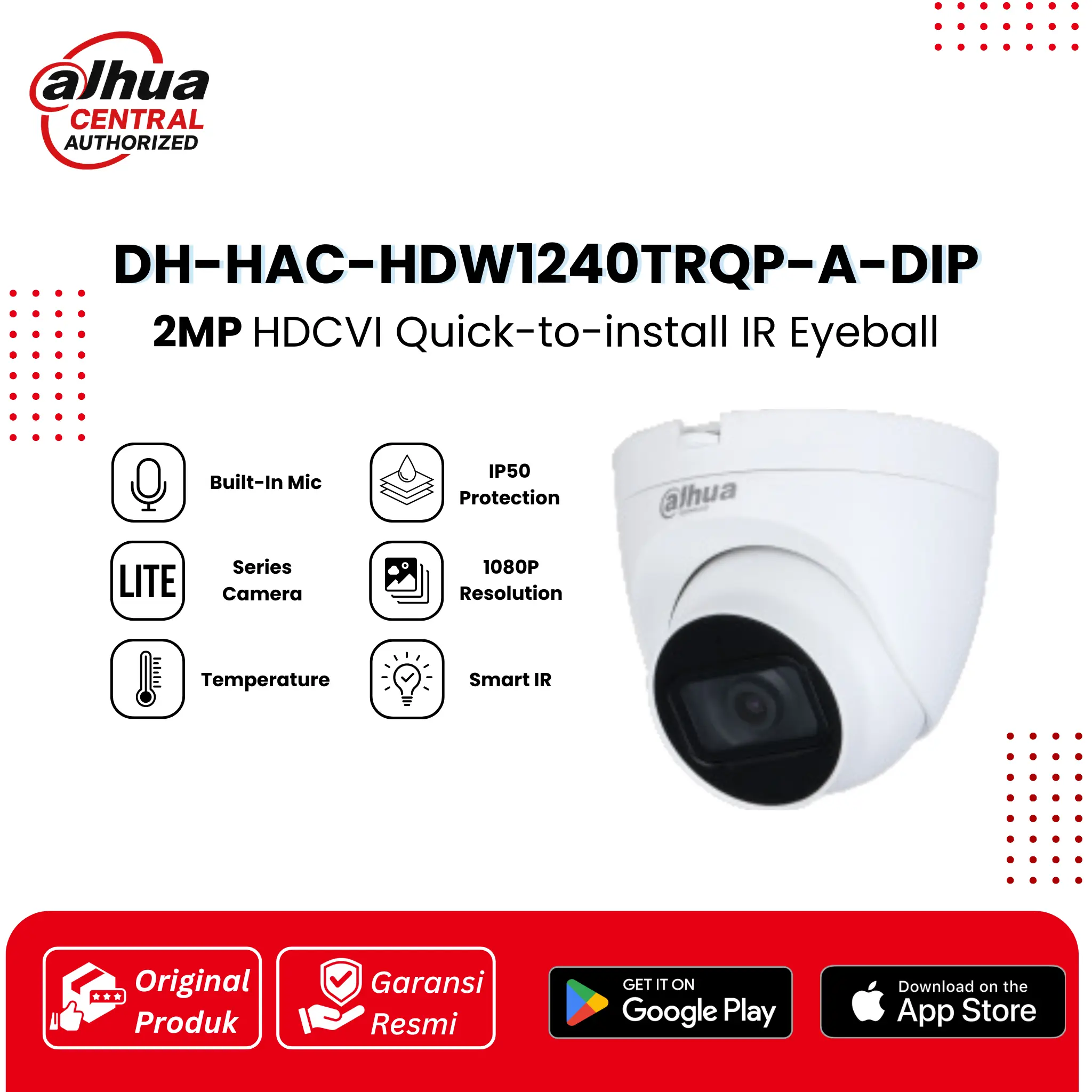 Dahua DH-HAC-HDW1240TRQP-A-DIP Kamera 2MP Mic Audio Smart IR Indoor