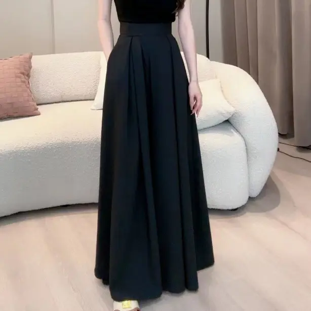 Quần ống rộng giả váy ỐNG SIÊU RỘNG, lưng cao,  VẢI  HÀN CHÂU Chân Váy Women Nữ Kem Pants Ong[QDHC]