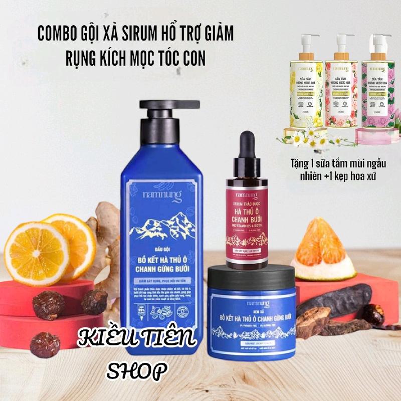  COMBO DẦU GỘI 500ML+KEM XẢ 220ML+SIRUM THẢO DƯỢC 30ML DẦU GỘI   NAM NUNG 
