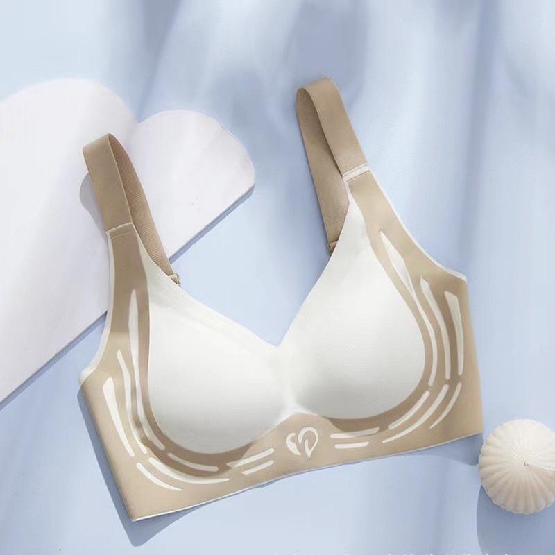 Seamless Contrasting Color Fixed Cup Women's Underwear, Push-up And Comfortable, Breast-shrinking And Beautiful Back Bra 0