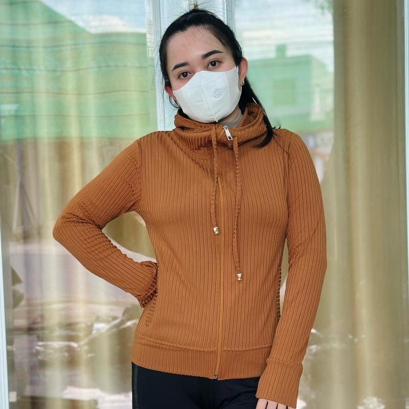  Áo Khoác Gân Đũa Thái Cho Nữ   có nón + 4 túi có khoá kéo   Women Top Jacket 
