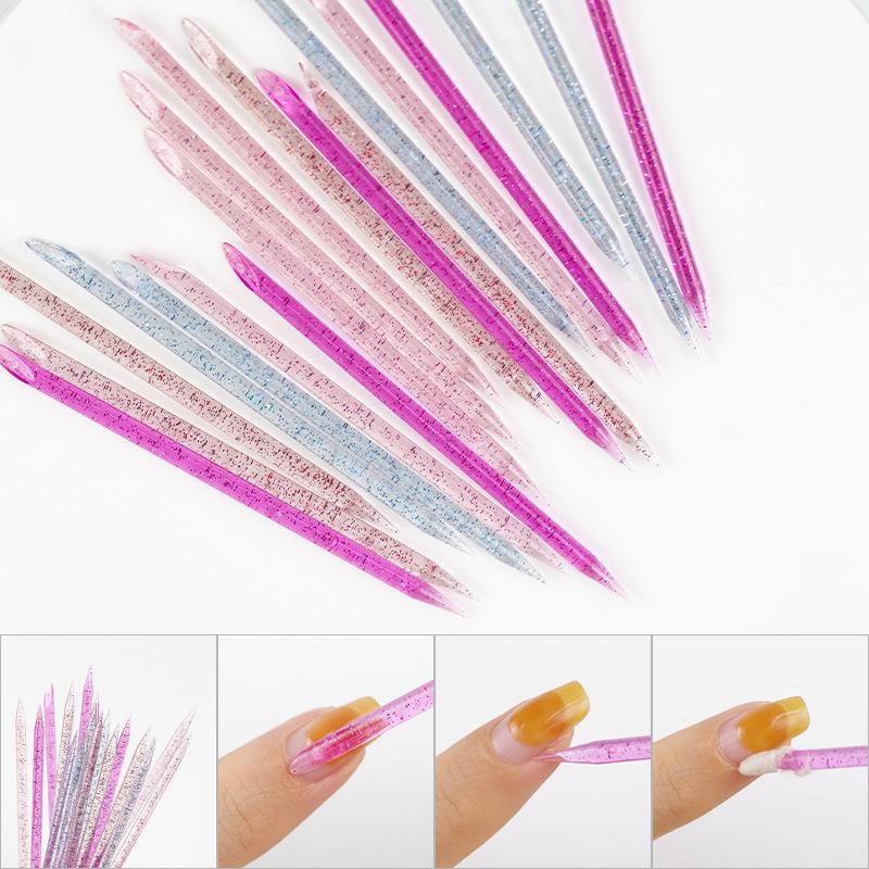 Product Introduction of 50Pieces Stick Cuticle Tool Doublehead Reusable Crystal Wood Stick Pedicure Care 19