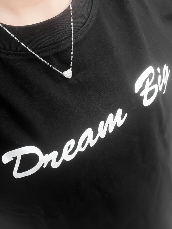 Áo thun 【 đen 】 [DREAM BIG] nam nữ, form rộng, 100 % cotton,  freesize < 75 Kg Cổ Tròn Menswear Unisex  đễ thương Top Women Voi áo  hiha áo áo  dương dominic dopamine 3