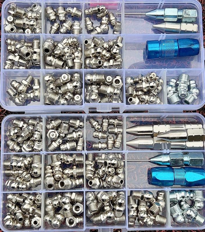 Hộp Đầu Bơm Vòi Bơm Gồm Vú Mỡ Loại M6, M8, M10, Đầu Bơm Kim, Nhọn, Tròn ốc  bình