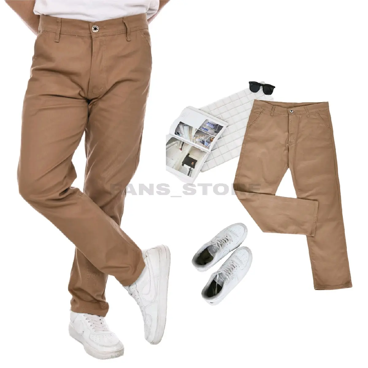 Celana Chino Panjang Pria Premium  Distro  Adem Nyaman Combed Cowok Dewasa Hitam Mocca Cream