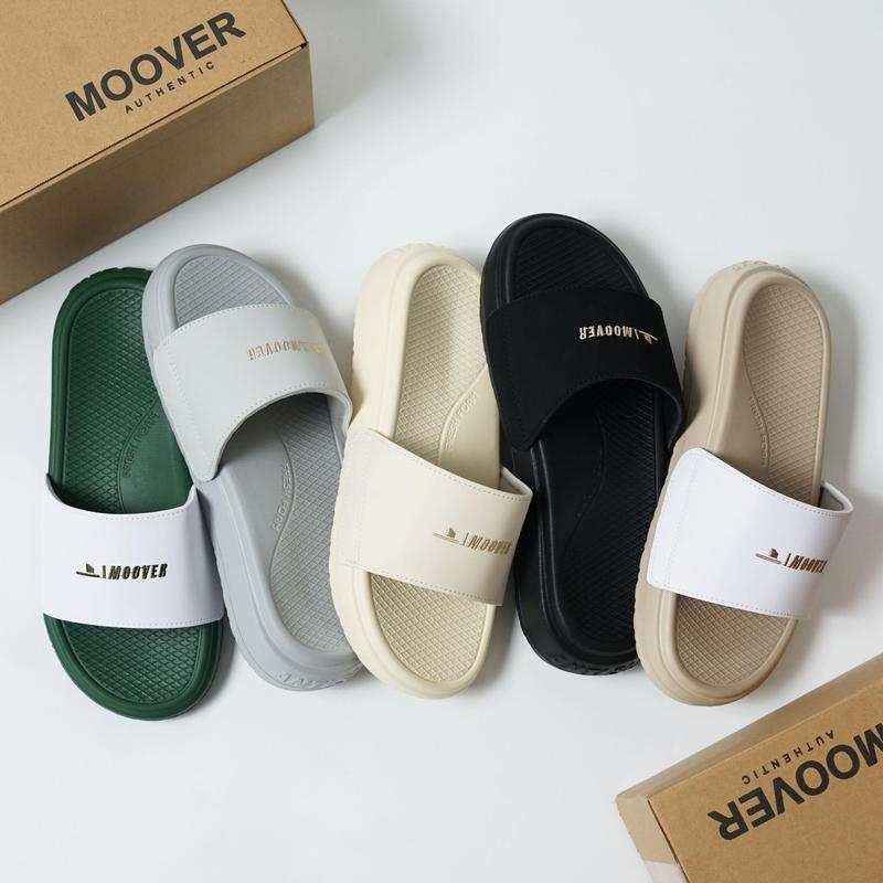 Dép quai ngang MOOVER AT thêu 3D 4cm nam nữ nhẹ êm Slipper DéP Đế Bằng Dép Lê Cao Su Slipper DéP Nhung Jean size 37 trơn S có quai Slippers
