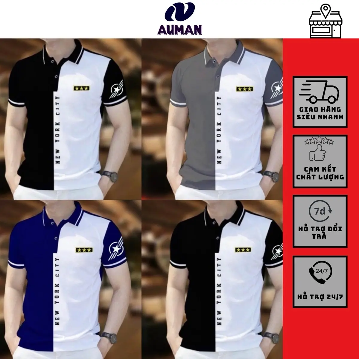 Áo PoLo Nam N.E.W Y.O.R.K CITY chất CVC cá sấu hàng cao cấp