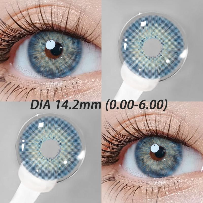 【Hot+COD Eyeshare {Bán chạy} PATTAYA 1 cặp/2 cái(0.00-6.00)Màu màu xanh da trời hỗn hợp tự nhiên theo năm, Ống kính màu xám 14.2mm Lens Nữ Women giá bán buôn