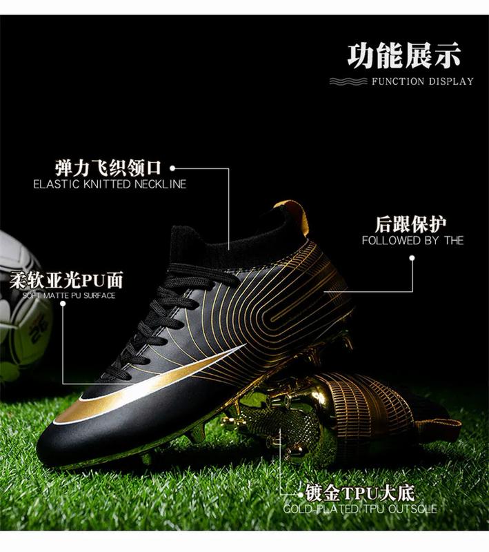 Product Introduction of Football Boots for Men Long Spike Gold Plated Soccer Shoes Children Professional Unisex Futsal Shoes Outdoor Grass Cleats Sport Shoes for Women Eu Size 34-44 24