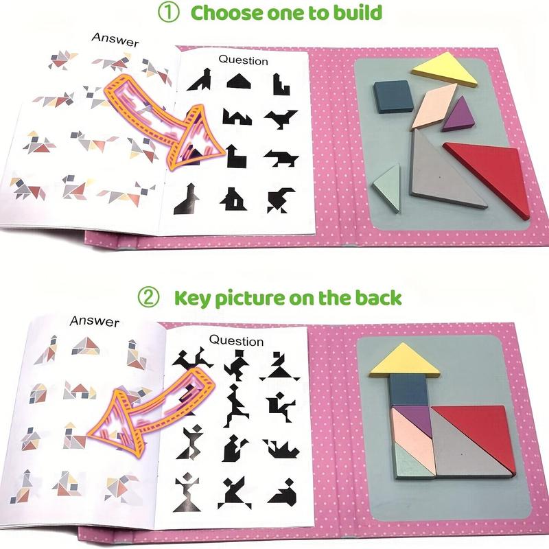 Product Introduction of Tangram Puzzle Book, Random Color Tangram Puzzle Toy, Early Education Learning Challenge Toy, Gift for Boys & Girls 6