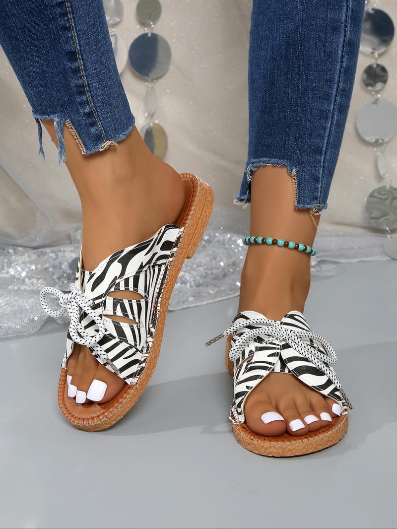 Product Introduction of Women's Fashionable Zebra Stripe Pattern Slide Sandals, Casual Comfortable Flat Sandals for Summer, Female All-match Open Toe Sandals for Daily Wear 6
