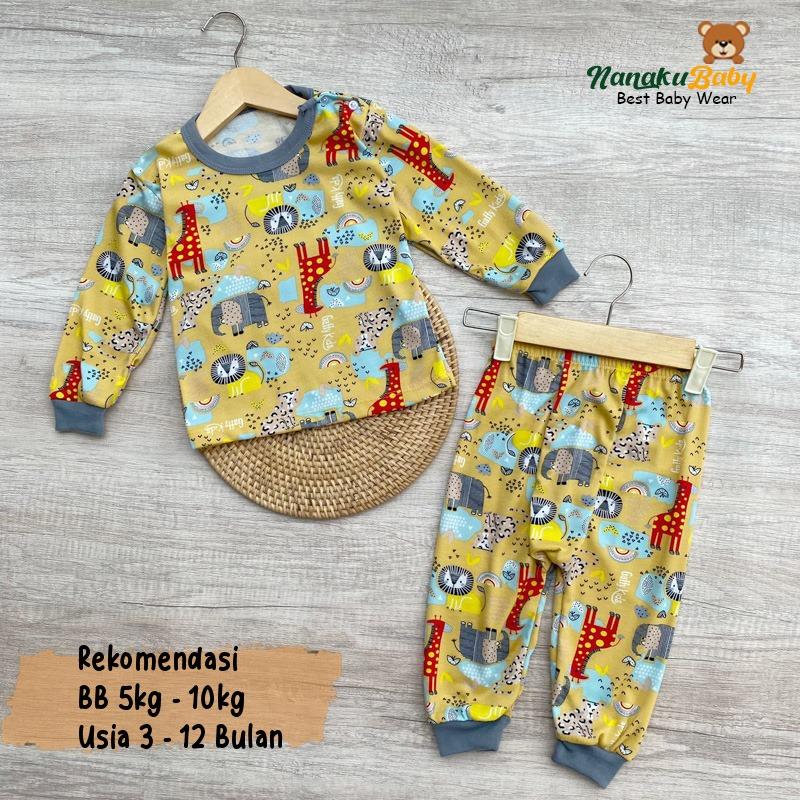Nanaku Baby - Setelan Baju Bayi Piyama Bayi Lengan Panjang Kancing Pundak Unisexs Motif Printing Gaffy Usia 3-12 Bulan 2