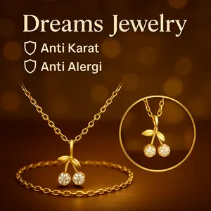 Kalung Titanium Wanita Liontin Cherry Cute - Anti Karat Tidak Luntur Gold Rose Stainless