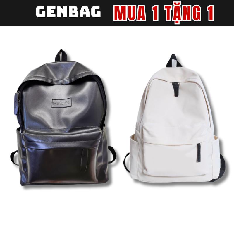[MUA 1 TẶNG 1] Balo nam nữ GENBAG dáng basic vải trượt nước - Tặng balo vải đeo vai backpack CB01