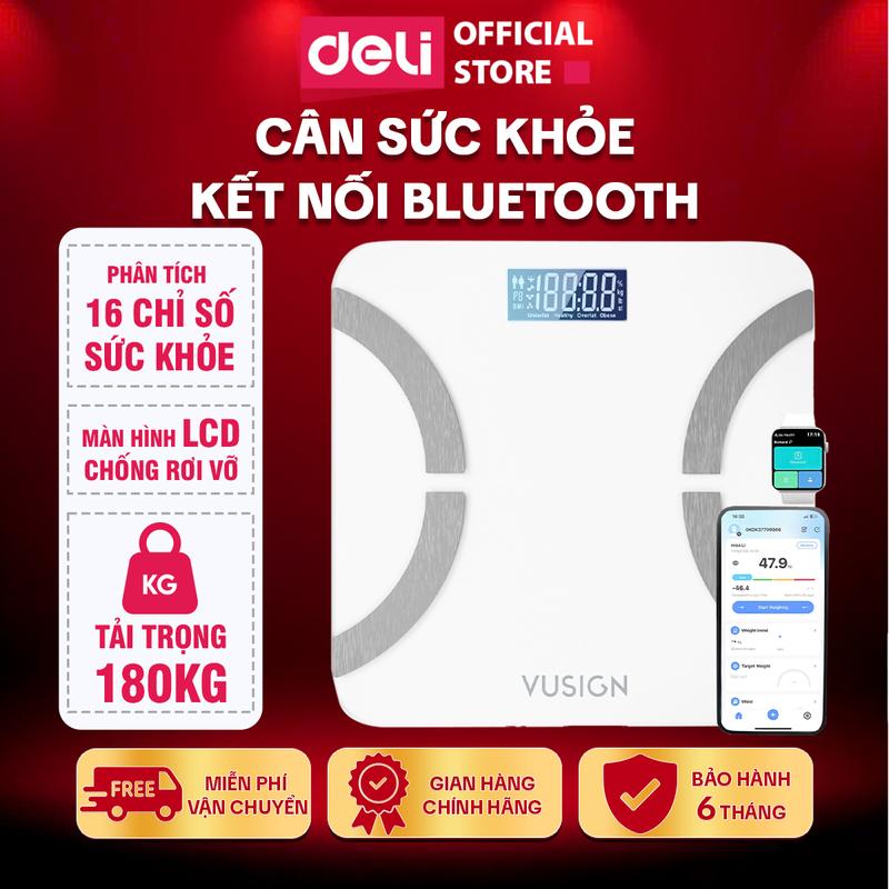 [TẶNG PIN] Cân điện tử sức khỏe 16 chỉ số Deli - kết nối Bluetooth phân tích 16 chỉ số cơ thể đo BMI Cân sức khỏe