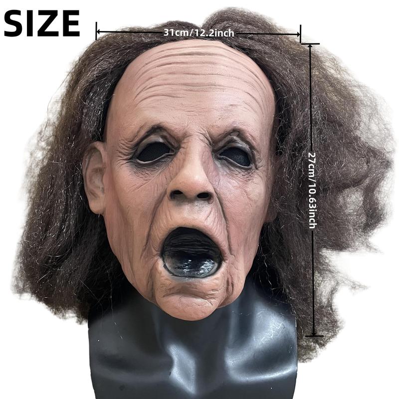 Product Introduction of Old Lady Latex Mask, 1 Count Long Hair Scream Grandma Mask, Party Horror Granny Witch Mask, Halloween Lifelike Role-play Costume Props 1