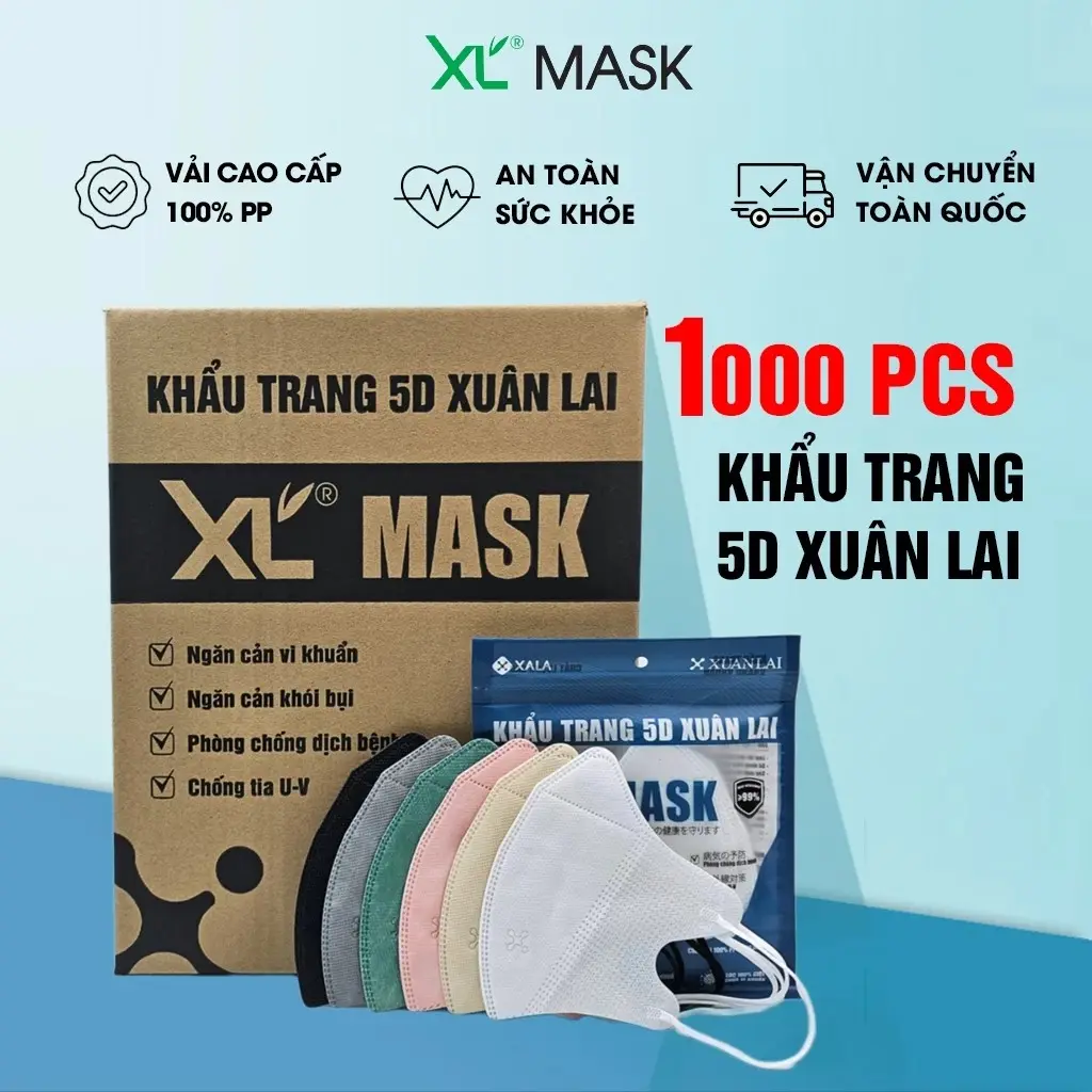 Khẩu trang 5D Xuân Lai - Thùng 1000 chiếc khẩu trang XL Mask