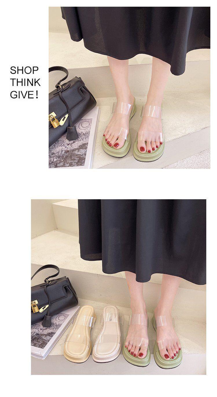 Product Introduction of Wedge Sandals 2025 New Women's Summer Transparent High Heels Thick Sole Chunky Heel Roman Beach Outdoor Slippers for Women 2