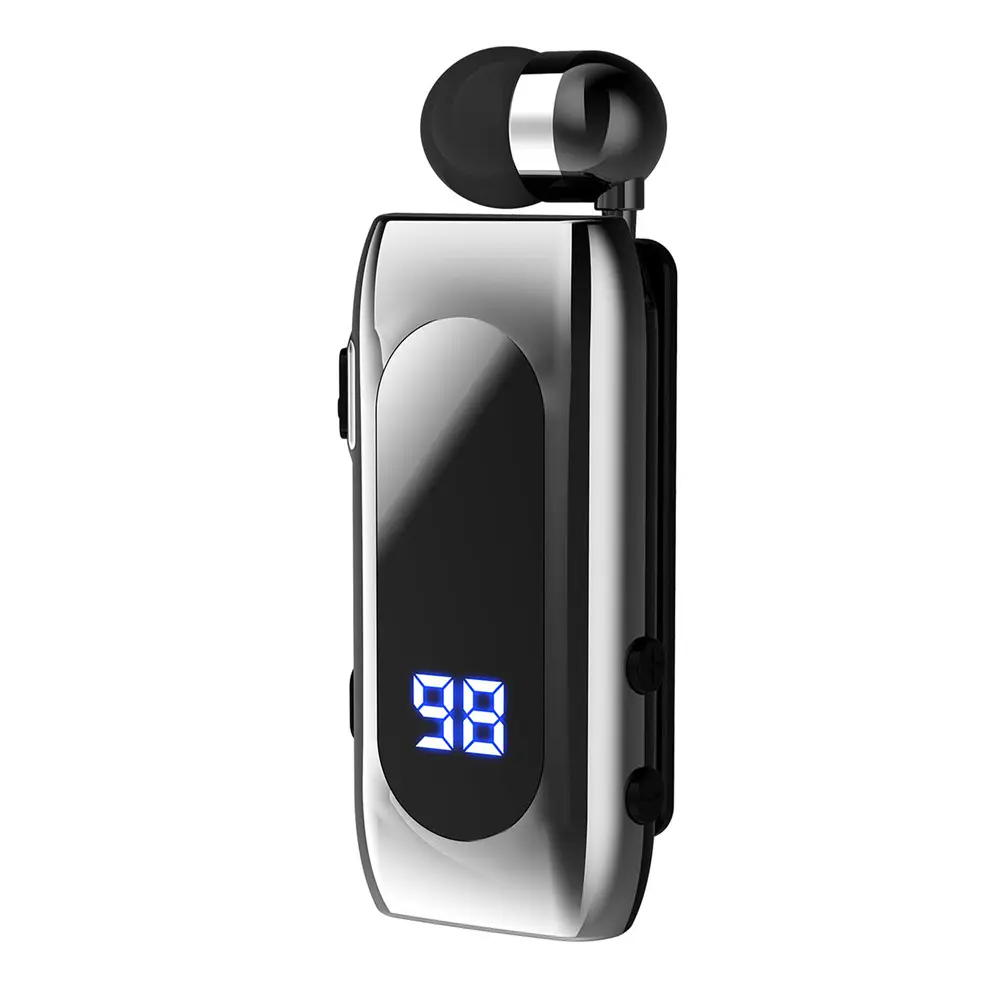 K55 Wireless Headset, Retractable Cord Bluetooth Earphone,Clip on Lavalier,Power Display,Fast Charge,Vibrate When Call Coming,For Sports and Driving, Electronic Audio Earbud
