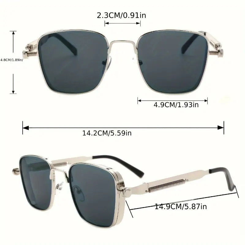 Retro Metalpunk Square Metal Frame with Fashion Glasses Case,, Fashionable And Unique High Quality Design for Men Women, Anti-Reflective Lenses Perfect Activities,, Driving, Summer Must Have 3