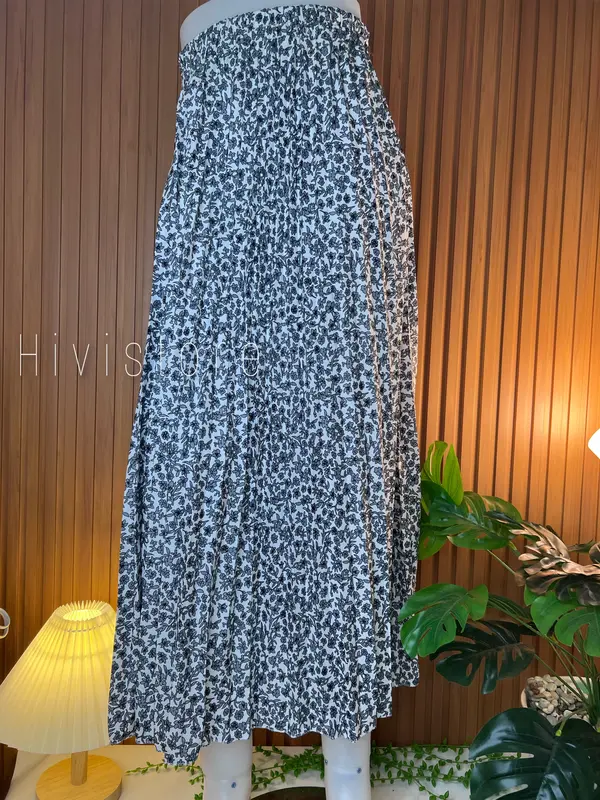 ROK PLISKET MOTIF BUNGA - ROK WANITA PREMIUM - KOREAN LOOK SKIRT - MOTIF Karet Bawahan 2