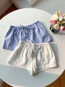 Shorts de mujer lisos y a rayas con cintura con cordón, cómodos y transpirables para el verano, prendas inferiores para uso diario