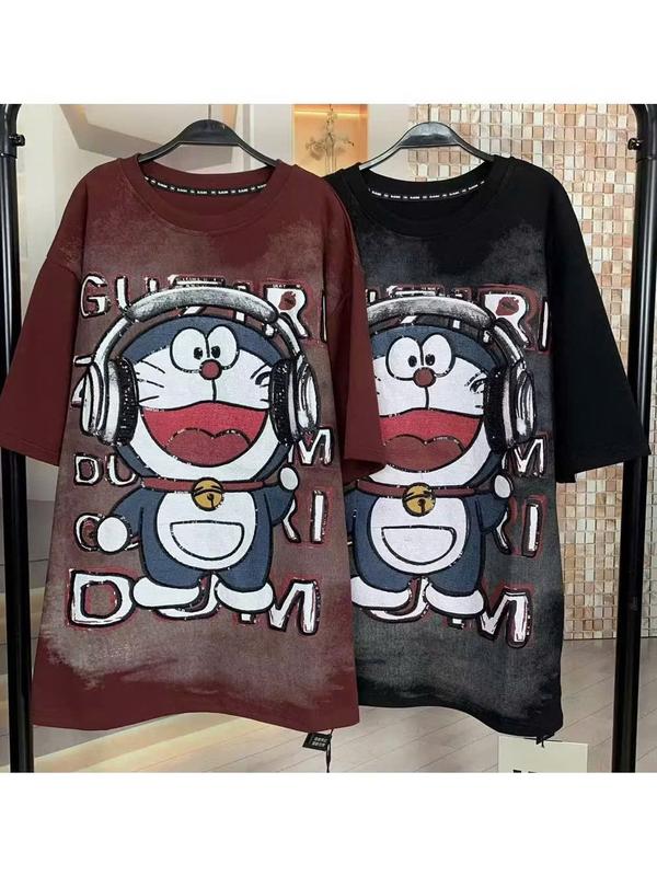 Áo Thun Phông Nữ Nam Tay Lỡ Form To Rộng Chất cotton su in Hình Mickey DOREMON - Cổ Tròn 5