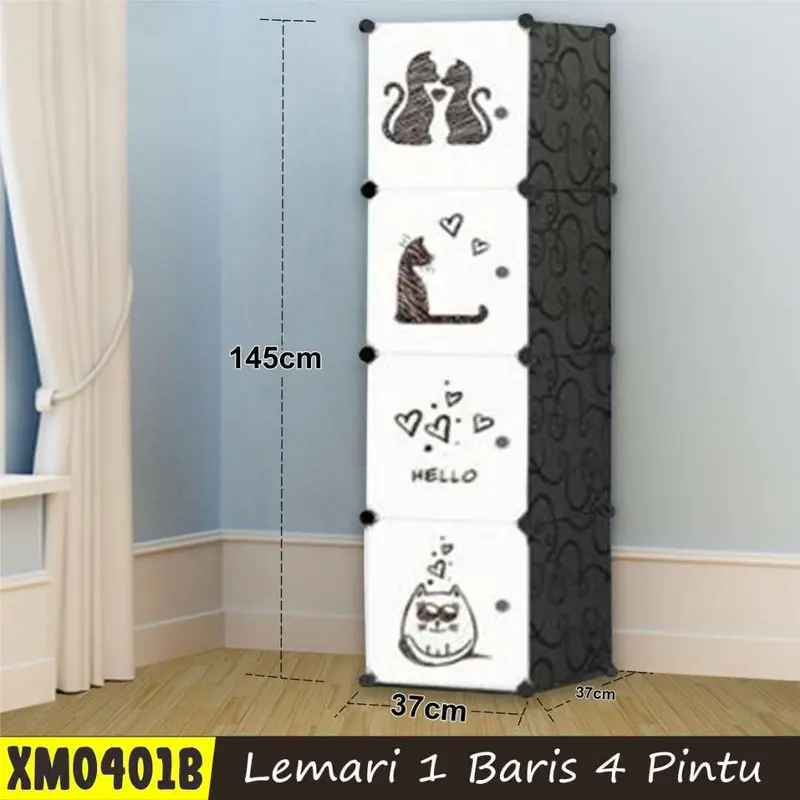 Lemari Pakaian 4 Pintu Baju Lemari Plastik Portable Lemari Pakaian Motif Karakter 5