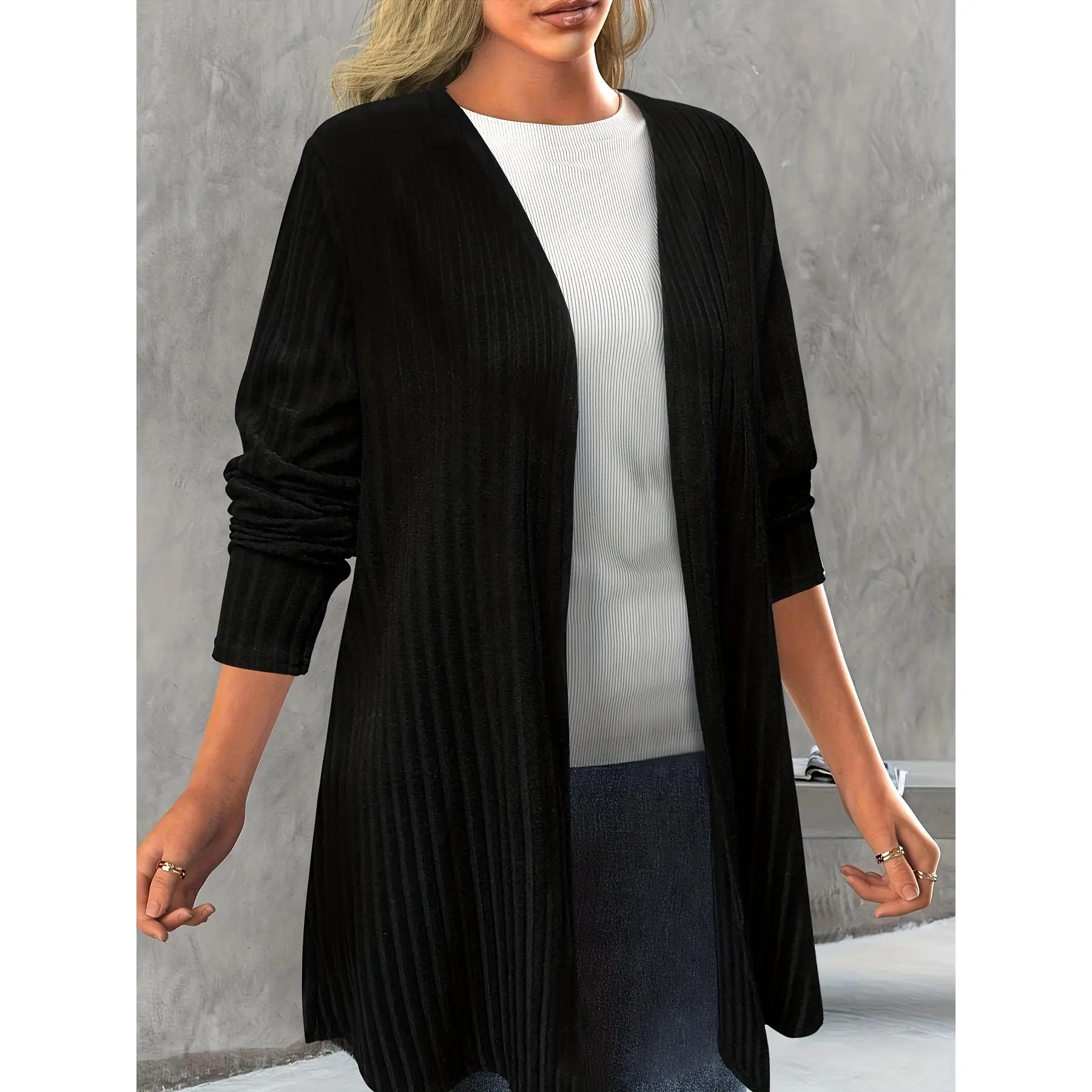 Fashion Trench Coat Long Sleeve Open Cardigan