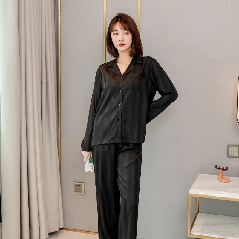 Bộ đồ ngủ nam nữ , bộ lụa xuân thu dài tay sọc đen  chất lụa cao cấp Áo Nhung 8