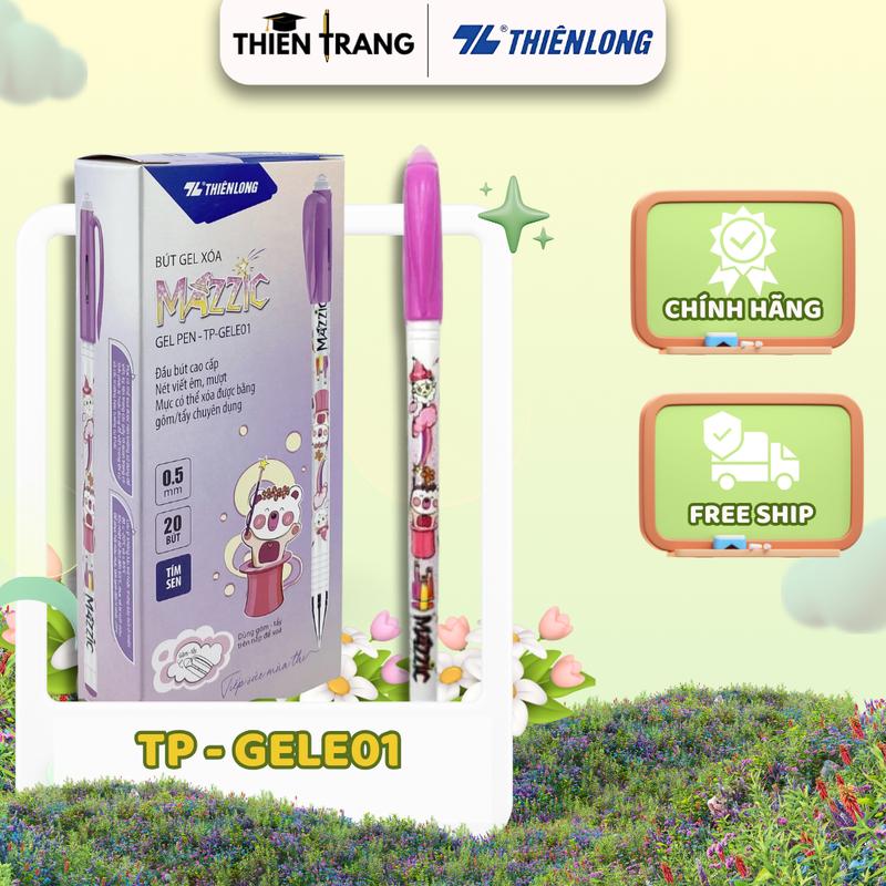 Combo 20 Bút Gel xóa được Thiên Long Mazzic TP-GELE01 ngòi 0.5mm mực xanh/tím bút viết trơn mượt, có gôm trên nắp đ o