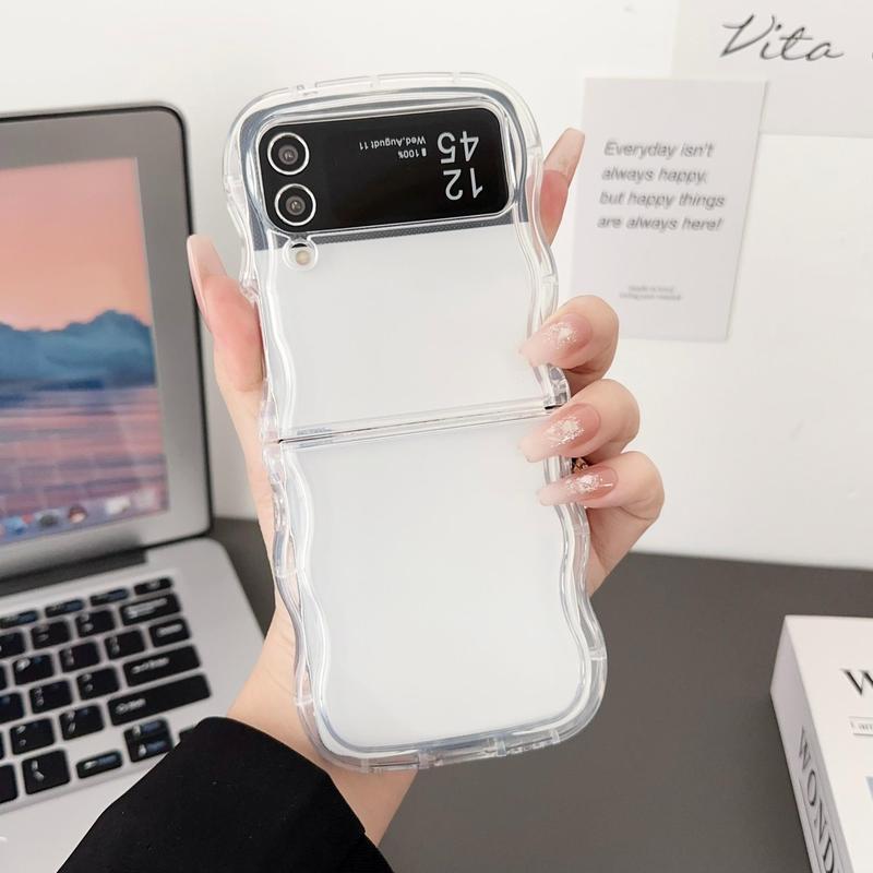 Foldable Wavy Edge Design Clear Phone Case, 1 Count Decorative Phone Protector Cover Compatible with Samsung Galaxy Z Flip 3/5/4, Phone Accessories 1